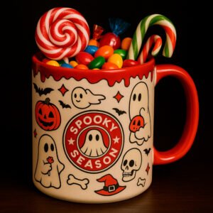 Tazas Halloween Roja 1 Taza Spooky Season con caramelos 🎃👻 – Especial Halloween